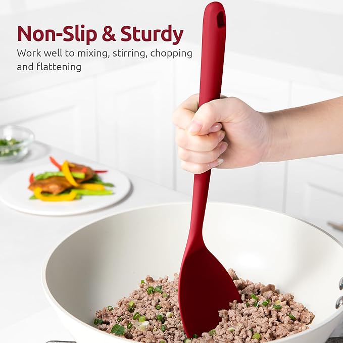 U-Taste 600쨘F Heat Resistant Wok Spatula: 13.76" Long, 3.63" Wide Silicone Cooking Utensils with Flexible Edge & Sturdy Core, for Kitchen Stir Fry, Serving, Scoop, in Non-Stick Pan, Carbon Steel (Red)