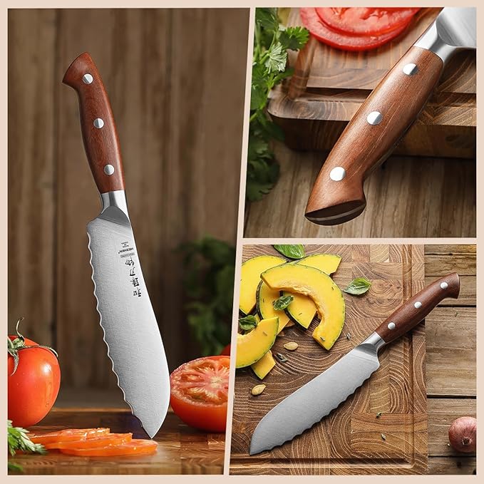 HEZHEN 6.1 inch Tomato Slicing Knife ??Germany 1.4116 Stainless Steel Serrated Blade,with Full Tang Handle