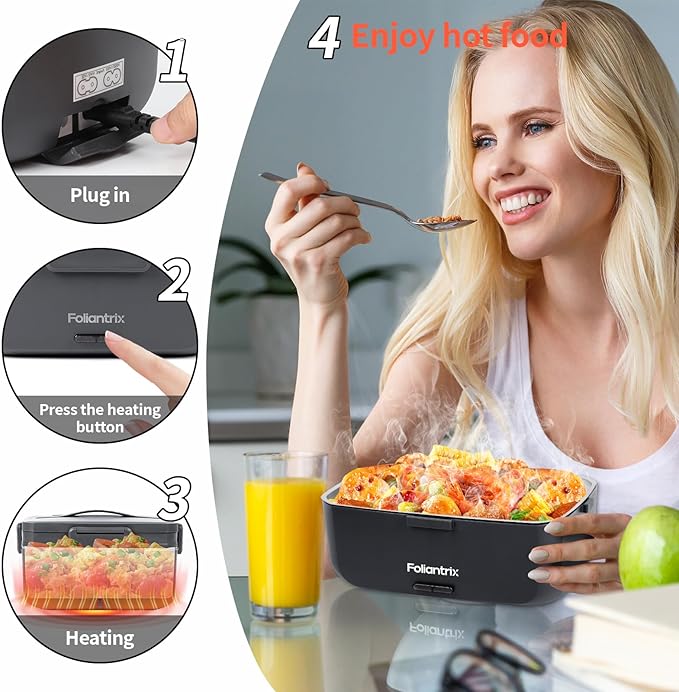 Foliantrix Heated Lunch Box 90W Electric Lunch Box for Adults with 2L Stainless Steel Container Portable Food Warmer for Men/Car/Truck/Work/Travel Loncheras Para Hombres De Trabajo 12/24/110v
