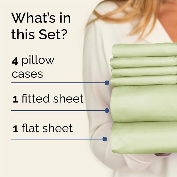 King 6 Piece Sheet Set - Cooling & Breathable Bed Sheets - Hotel Luxury Bed Sheets for Women, Men, Kids & Teens - Bedding with Deep Pockets & Easy Fit - Soft and Wrinkle Free - King Light Sage Sheets