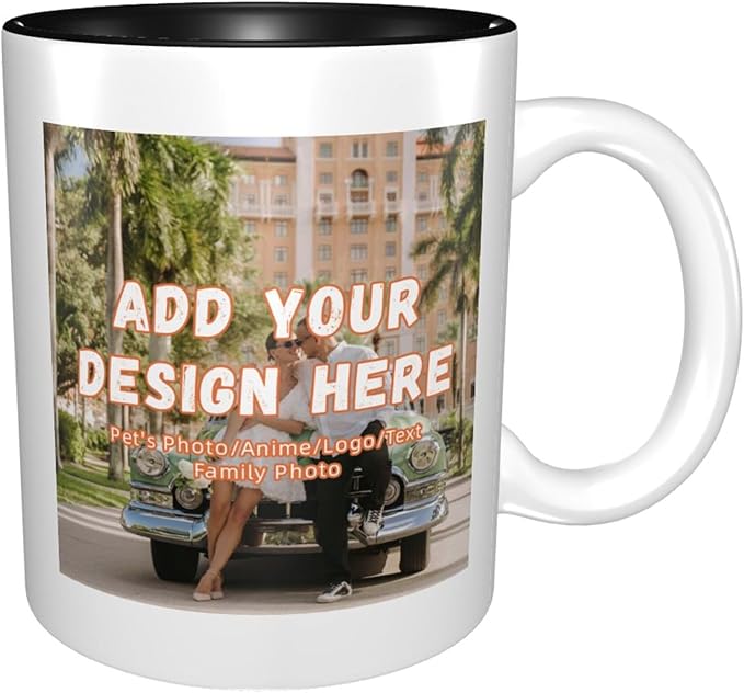 Custom Color Mugs with Partial or Full-Size Printing Customizable Photos and Text Coffee Mugs Creative Multicolor Designs Image (Partial, Black)