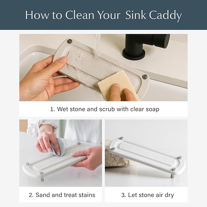 Dorai Home Sink Caddy ??Water-Absorbing Stone Tray for Sink, Stainless Steel Feet, Fast-Drying, Sandstone