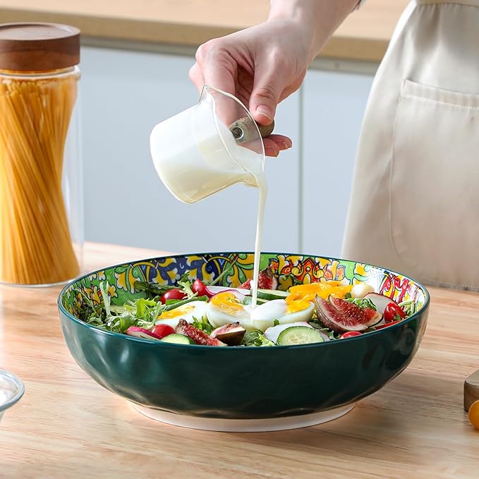 vancasso Large Serving Bowls, 78 Oz Extra Large Salad Bowls Set of 2, Bohemian Decorative Bowls for Salad, Fruit, Pasta and Dinner, Serving Dishes Set for Party, Dishwasher & Microwave Safe竊뛉reen