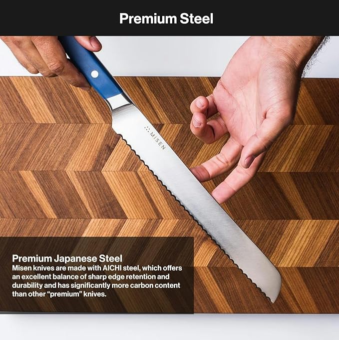 Misen Serrated Bread Knife ??High-Carbon Japanese AUS8 Steel ??Effortless Slicing of Bread, Pastries, and Fruits ??Razor-Sharp Edge and Durable Blade with Ergonomic Handle - 10", Gray
