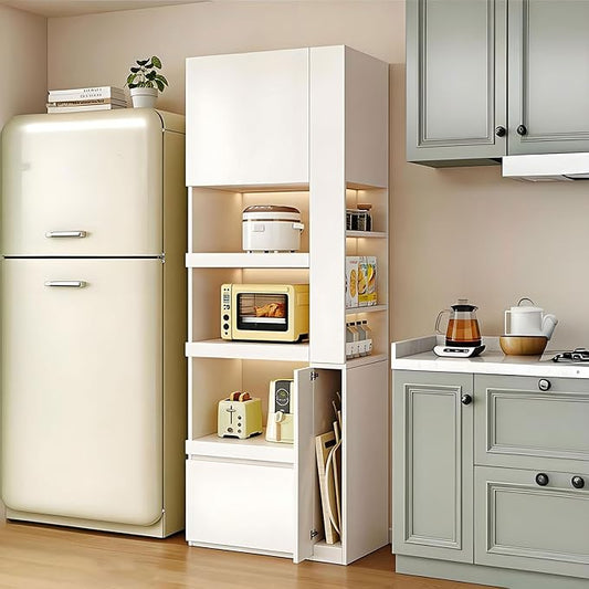 LINLIUA 71'' Tall Kitchen Pantry Cabinet, Wood Pantry Storage Cabinet with Doors, 3 Pull-Out Shelves and Drawer, Modern Slim Kitchen Hutch for Dining Room Small Space