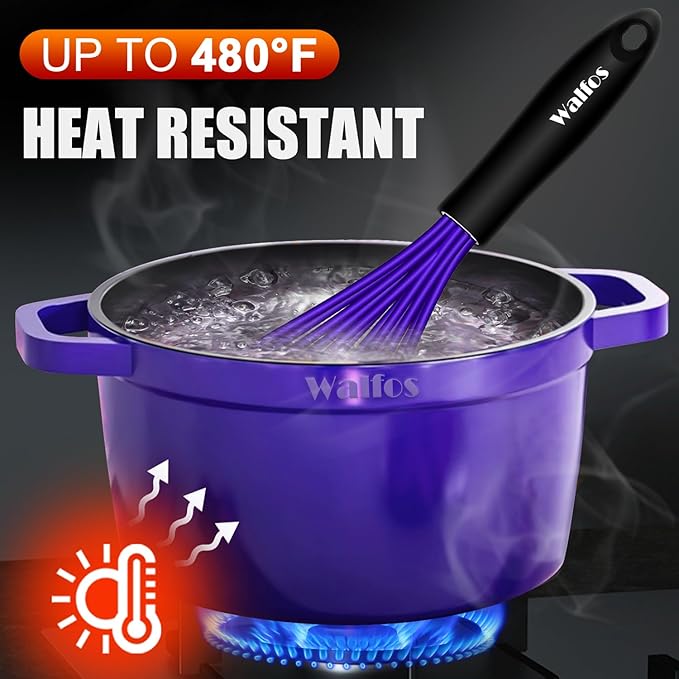Walfos Whisk,7+9+11in Silicone Whisks for Cooking Non Scatch,Kitchen Whisk,BPA Free and Heat Resistant 480째F,Wisk Perfect for Frothing,Blending,Beating.Dishwasher Safe 3pcs Dark Purple