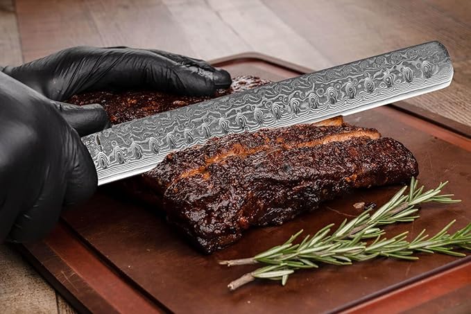 SENKEN 12" Damascus Steel Brisket Knife - Shogun Collection - 67-Layer Japanese VG10 Steel w/Full-Body G10 Military Grade Handle - Ultra Sharp Carving Knife for Brisket, Meat, Roasts, and Large Fruit