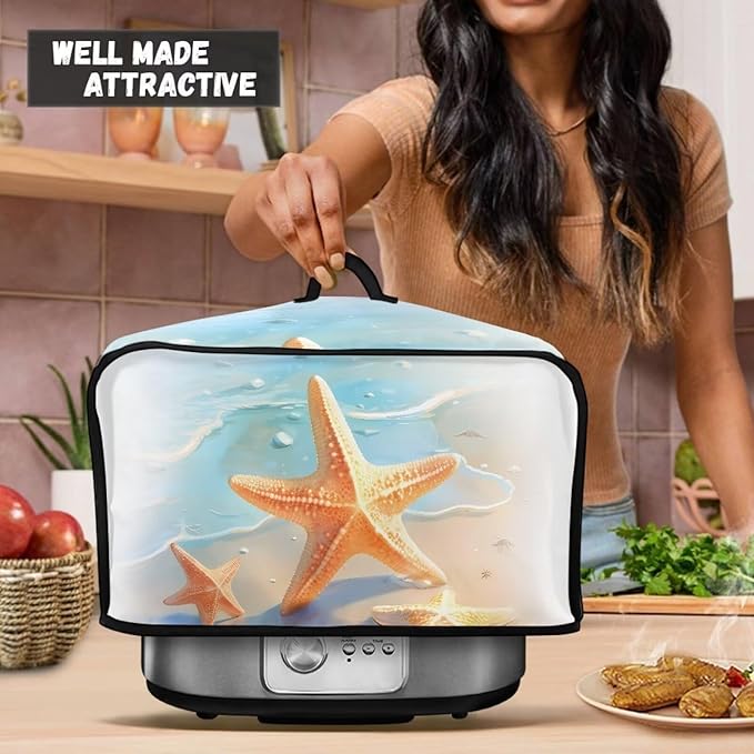 Appliance Cover Water-Proof Oval 6-8 Quart Covers for Slow Cooker Slow Cooker and Crock Pot, Dust Cover with Top Handle and Pockets Beach Starfish Print