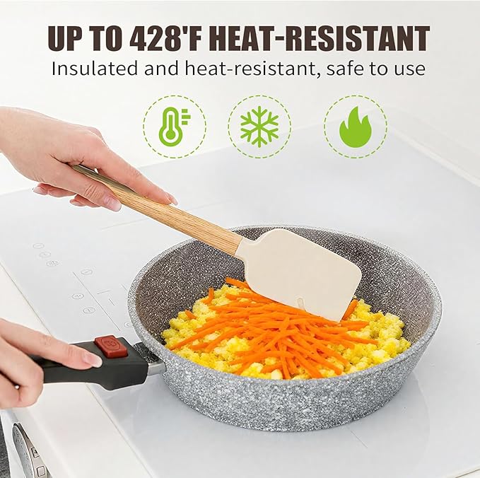 Non-Stick Rubber Spatula Set 5 Pieces - Food Grade Silicone Spatulas, Spoon Scraper, Jar Scraper, Flat Scraper for Baking Cooking Mixing Frosting - 600째F Heat Resistant (Cream White)
