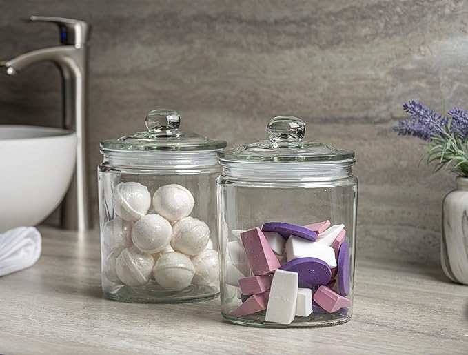 Le?셱aze 3pc Canister Sets for Kitchen Counter + Labels & Marker - Glass Cookie Jars with Airtight Lids - Food Storage Containers with Lids Airtight for Pantry - Flour, Sugar, Coffee, Christmas gift.