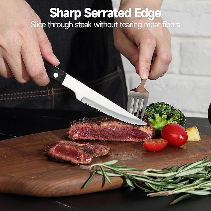 Steak Knives, Steak Knife Set of 6, German Stainless Steel Steak Knife Serrated