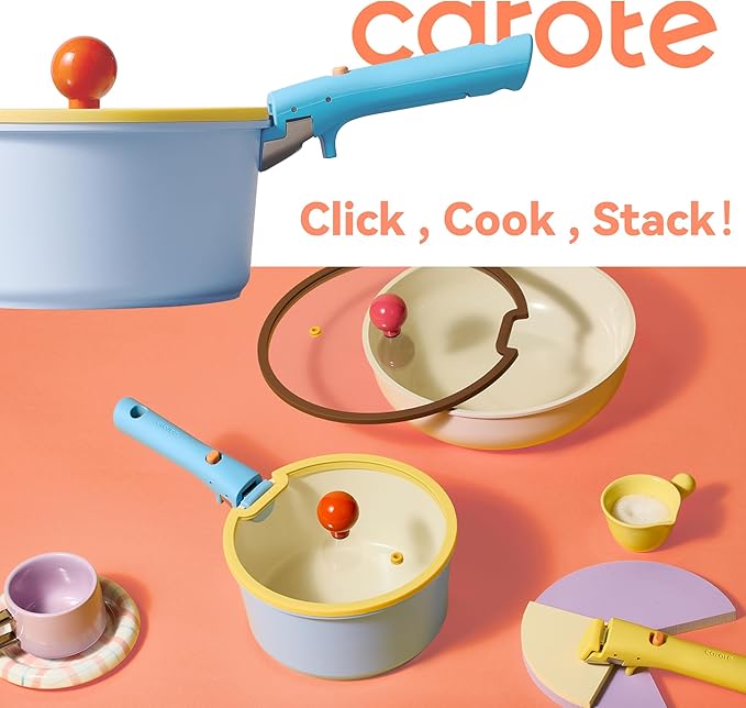CAROTE 20pcs Ceramic Cookware Set Detachable Handle, Pots and Pans Set Nonstick, Induction Cookware with Removable Handle, RV Dishwasher 竊?Oven Safe, PFOA Free
