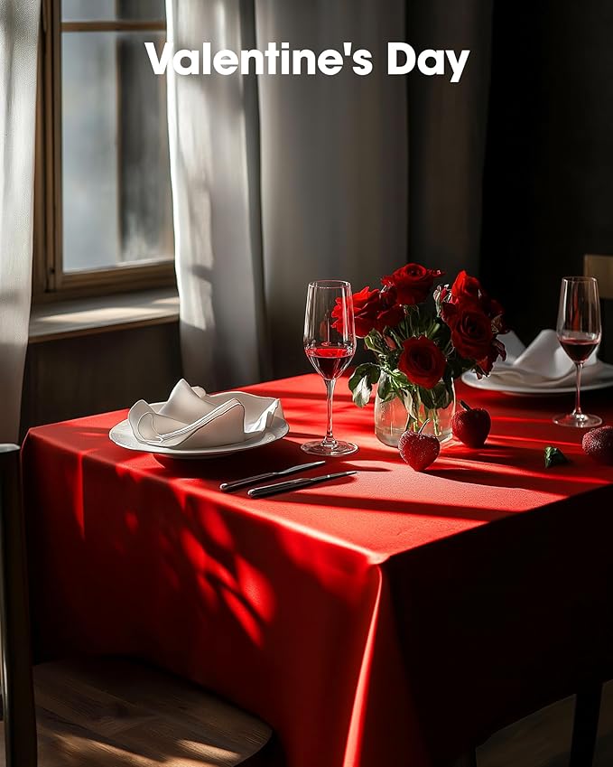 Pureegg Plastic Table Cloth Disposable 12 Pack, 54 x 108 Inch Table Cloths, Valentines Day, Thanksgiving, Christmas Decorations, Fall Tablecloths, Rectangle, Plastic Cover, Leakproof & Sturdy, Red