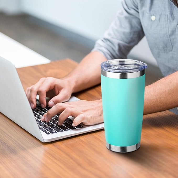 ATIKZHE 20oz Tumbler with Straw and Brush, Stainless Steel Vacuum Insulated tumbler, Double Wall Insulated Coffee Tumbler for Outdoor, Home, Travel,Office (Light Green,1pcs)