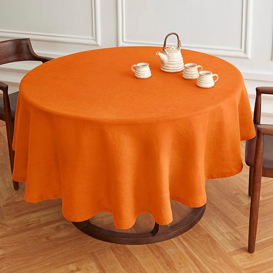Solino Home Linen 60 Inch Round Tablecloth - 100% Pure Linen Pumpkin Round Tablecloth - Machine Washable Table Cloth - Sonoma
