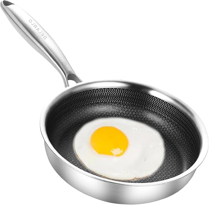 DELARLO Tri-Ply Stainless Steel 5.5 Inch Omelet Pans, Small Frying Pan Compatible with All Cooktops 500??Oven Safe Mini Skillet