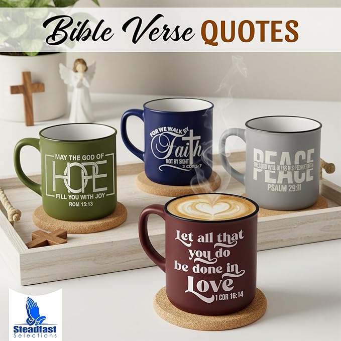 4 - Pack Inspirational Christian Coffee Mug for Women & Men - Scripture Coffee Cups with Bible Verses - Religious Coffee Mugs - Faith Based Gift Set - Ceramic Christian Mug