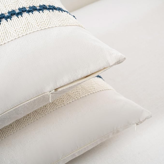 Fancy Homi Set of 2 Boho Teal Long Lumbar Decorative Throw Pillow Cover 12x24 Inch for Couch Bed Sofa Chair, Modern Organic Farmhouse Home Decor, Soft Cotton Cute Accent Rectangle Cushion Case