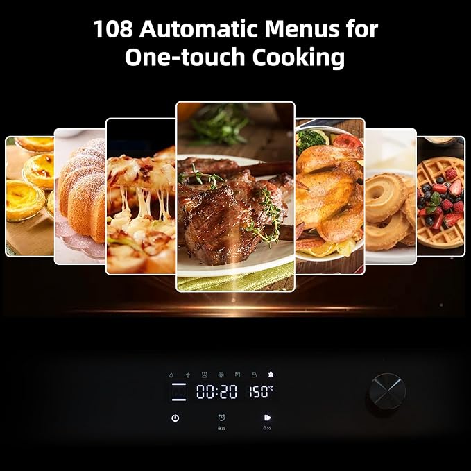24 Inch Built-In Single Wall Oven, 2.5 Cu.Ft 3000W Electric Convection Oven with Touch & Mechanical Knob Controls, 8 Cooking Modes, ETL Certified, Modern Black Finish