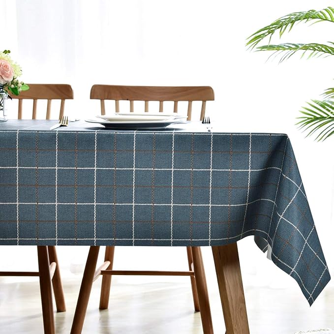 LOHASCASA Oilcloth Tablecloth Rectangular Spillproof Oilcloth Vynle Tablecloth Rustic Outdoor rv Picnic Tablecloths - Navy Blue Plaid 54 x 84 Inch