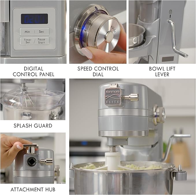 Kenmore Elite Bowl-Lift Stand Mixer ??Professional Electric Batidora de Pie for Baking Heavy Duty Countertop Kitchen Appliance with 5 & 6 Qt Stainless Steel Bowls Flat Beater Whisk Dough Hook