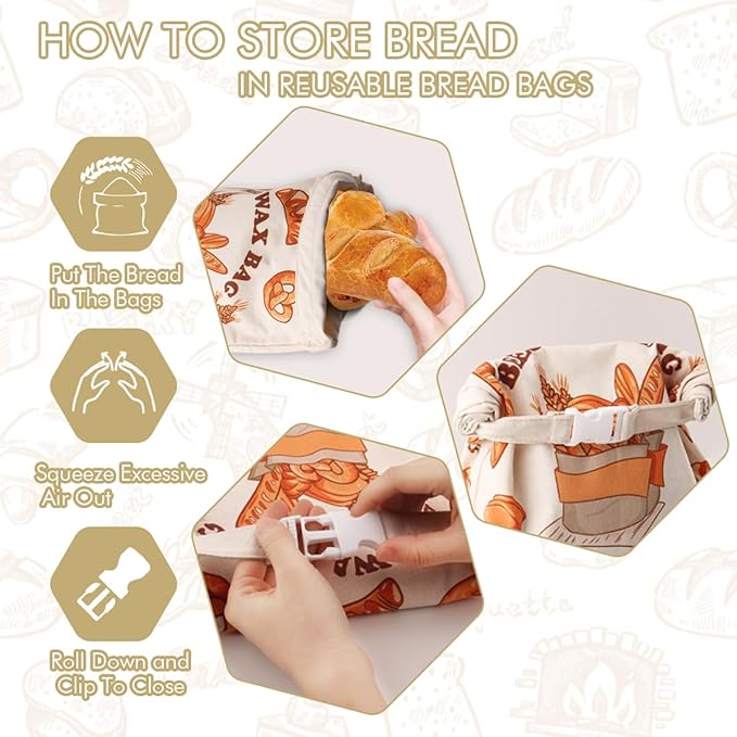 2 Pack Reusable Bread Bags for Homemade Breads,Linen Beeswax Bag for Food, Sourdough Bread Baking Supplies, Sourdough Beeswax Wrap for Fresh Storage, Storage Bags
