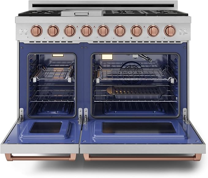 Gordon Ramsay by THOR Kitchen 48 Inch Professional Gas Range with Double Oven in Stainless Steel/Rose Gold