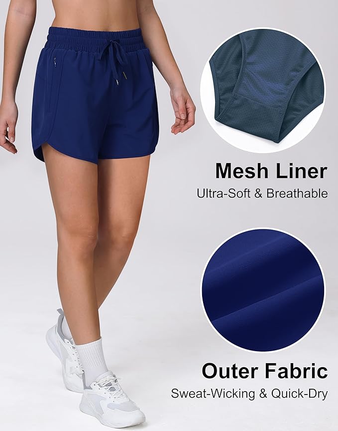 Women's 5" Running Shorts Quick Dry Sporty Athletic Gym Workout Shorts with Zipper Pockets Liner