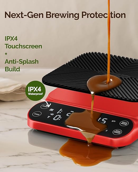 Maestri House S3 Coffee Scale with Timer, 3kg/0.1g Rechargeable Digital Scale, 3 Brew Modes, Adjustable Ratios & Flow Rate Display, Barista-Grade for Pour-Over, Espresso, French Press ??Red