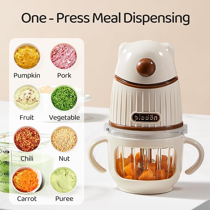 Baby blender food maker, PLODON 15-in-1 baby food processor set, suitable for fruits, vegetables, and meat, compatible with stage-based recipes, separator, silicone spoon, scraper, (WHITE）