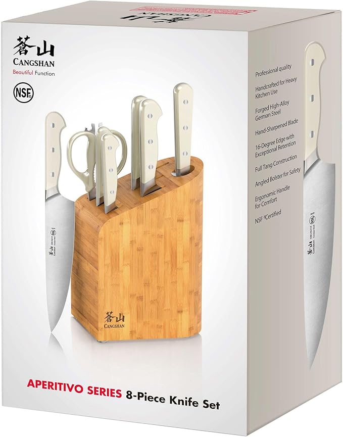 Cangshan APERTIVO Series 8-Piece Knife Block Set German Steel, Bamboo Block, 1026849 (White)