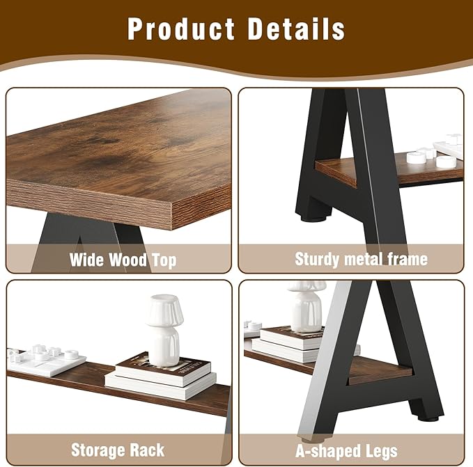 Welfuturer Farmhouse Wood Bench Industrial Entryway Bench Rustic Wood and Metal Shoe Storage Bench for Entryway, Living Room, Dining Room