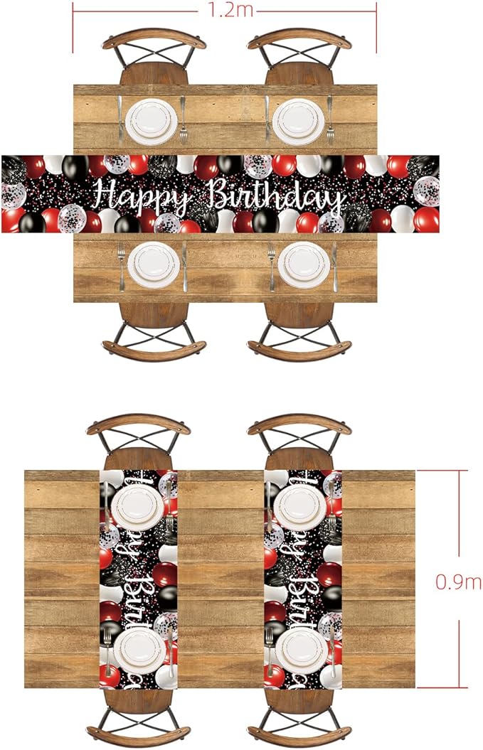 Letjolt Black Red Balloon Happy Birthday Table Runner 72 Inches Celebrate Birthday Party Table Decor