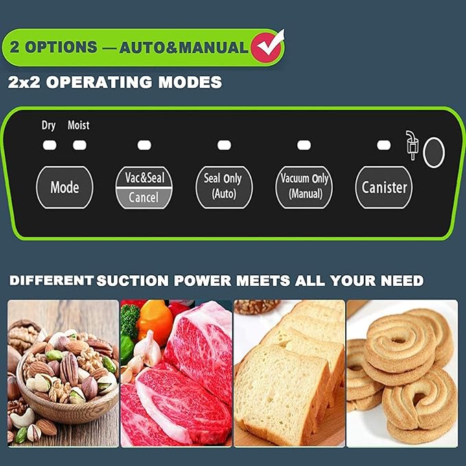 Precision Vacuum Machine,Pro Food Sealer with Built-in Cutter and Bag Storage(Up to 20 Feet Length), Both Auto&Manual Options,2 Modes,Includes 2 Bag Rolls 11?쓝16??and 8?쓝16??Compact Design