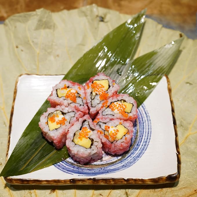 Rainlily Wen Sushi Leaf 9.5''x2.0'' 100 Pcs Boat Shaped Bamboo Leaf Sushi Plate Food Decorate Fresh Vacuum Bamboo Leaves Dish Decoration Photography of Dishes