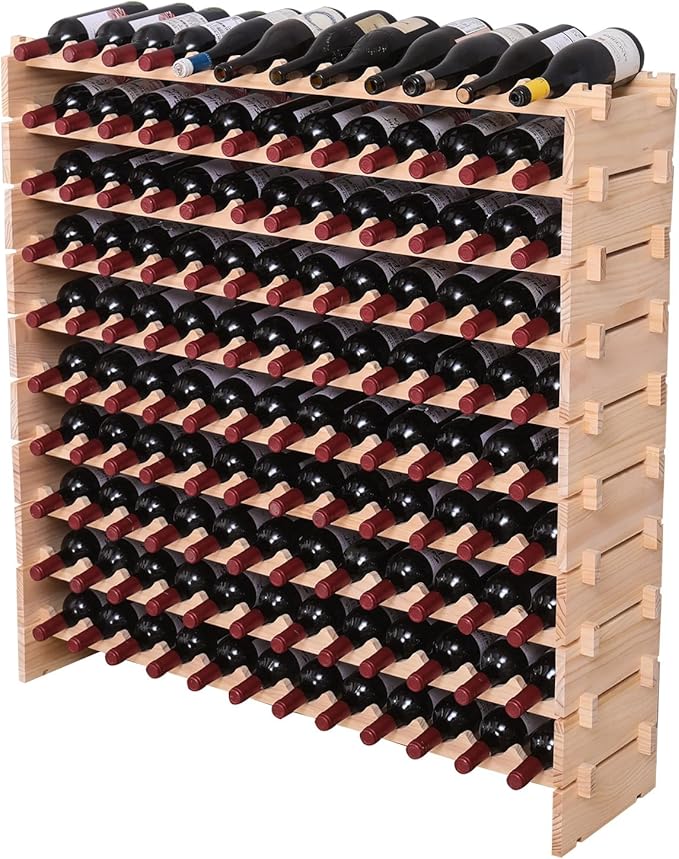 Wood Stackable Storage Modular Wine Rack Cabinet 120 Bottle freestanding Floor Wine Bottle Holder Display Shelves