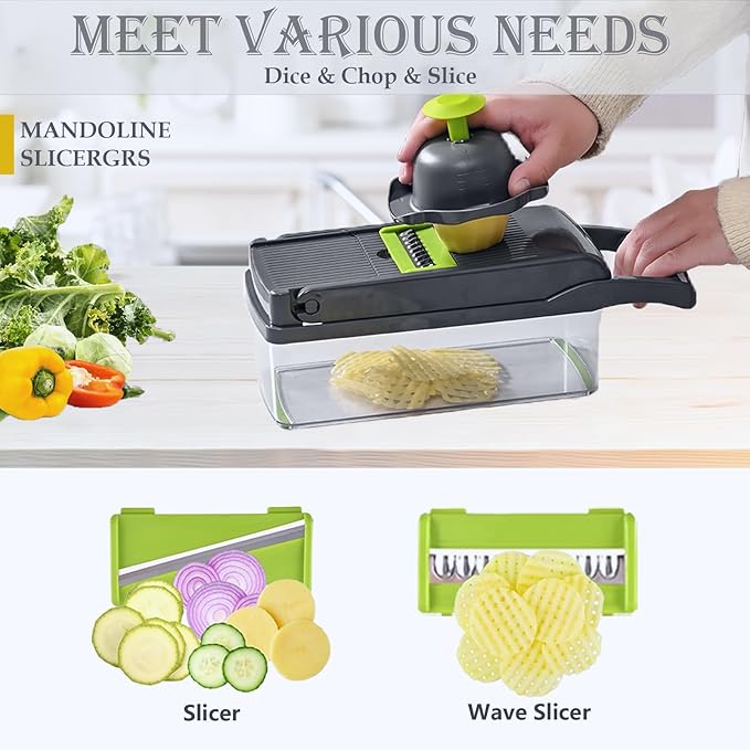 Pro-Series 20-in-1 Vegetable Chopper, Dewpeton Mandoline Slicer, Veggie Chopper, Food Chopper with Container, Vegetable Cutter Chopper & Spiralizer for Onion Salad (Home Essential Gadget & Kitchen)