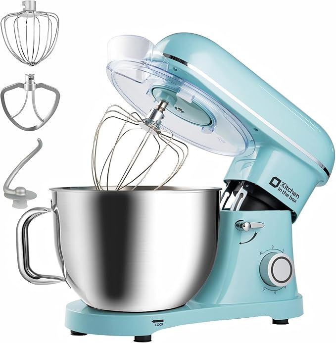 Kitchen in the box Stand Mixer - 8.5 Quart Electric Kitchen Standing Mixer 900 Watt for Heavy Bread Dough,Baking,Cake,Cream & Batters,Tilt Head Design (Blue)