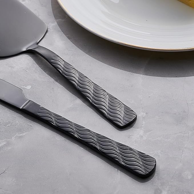 Black Cake Cutting Set, Stainless Steel Cake Knife and Server Set, Cake Pie Cutter Set for Wedding, Birthday, Party