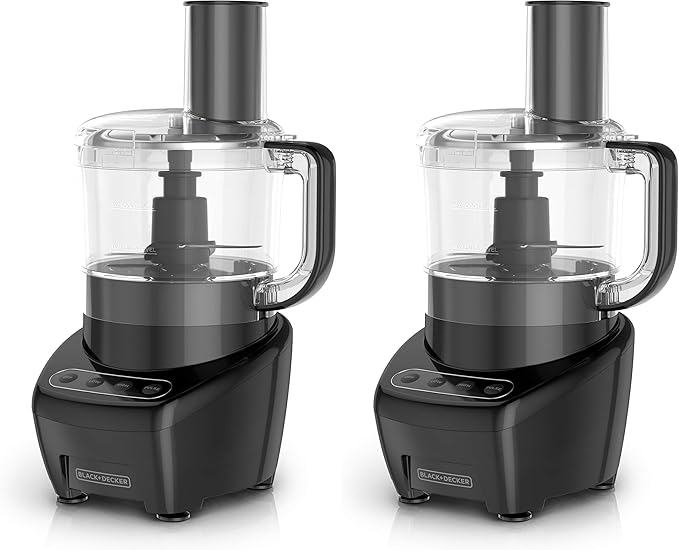 BLACK+DECKER Food Processor and Vegetable Chopper, Stainless Steel Blade, 8-Cup Capacity, 450W Power with Attachments to Shred, Slice, Mince, Grind, and Puree (Pack of 2)