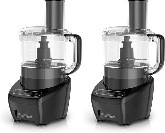 BLACK+DECKER Food Processor and Vegetable Chopper, Stainless Steel Blade, 8-Cup Capacity, 450W Power with Attachments to Shred, Slice, Mince, Grind, and Puree (Pack of 2)
