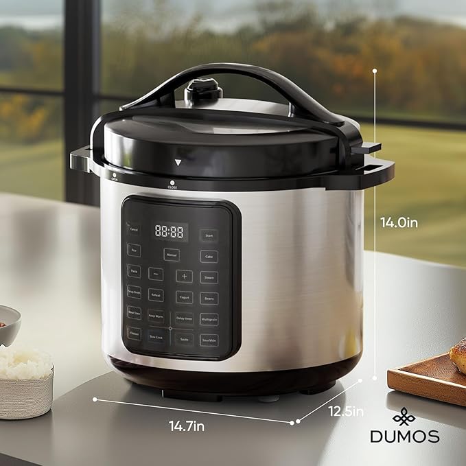 DUMOS 16-in-1 Electric Pressure Cooker 8 QT Stainless Steel Multi Cooker Electric for Pressure, Rice, Steamer, Yogurt Maker, Slow Cook, Black