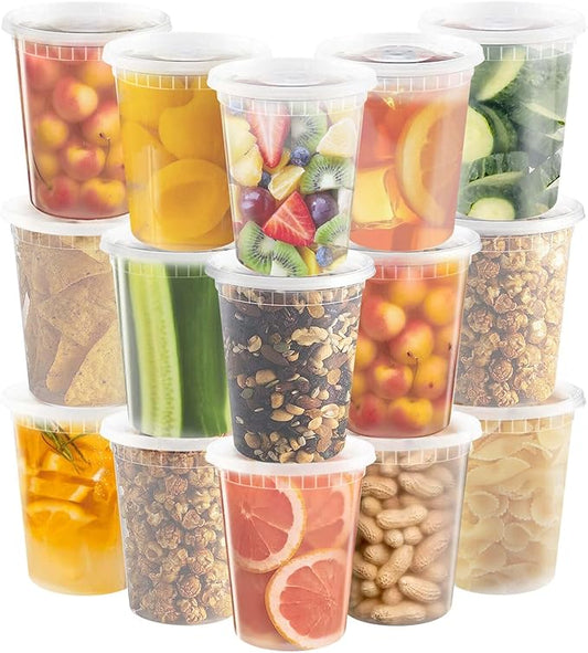 40 Pack 32oz Deli Containers with Lids Food Storage Containers Plastic Deli Containers with Lids, Slime, Soup, Meal Prep Containers | BPA Free | Stackable | Leakproof | Dishwasher/Freezer Safe