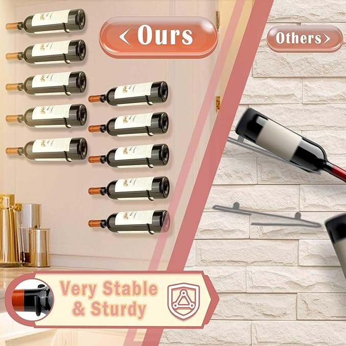 Wall-Mounted Wine Hook: Hanging Wine Bottle Wall Holder - Set of 6 Metal Wall Red Wine Rack
