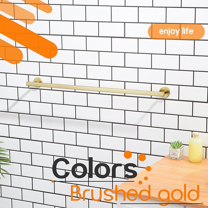 36 Inch Bathroom Towel Bar Bath Towel Rack Kitchen Towel Holder Long Towel Rails Wall Mounted SUS304 Stainless Steel Brushed Gold AN4001GD-L36
