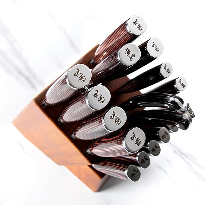 17-Piece Master Chef Knife Block Set ??Damascus Steel & Acacia Wood Block