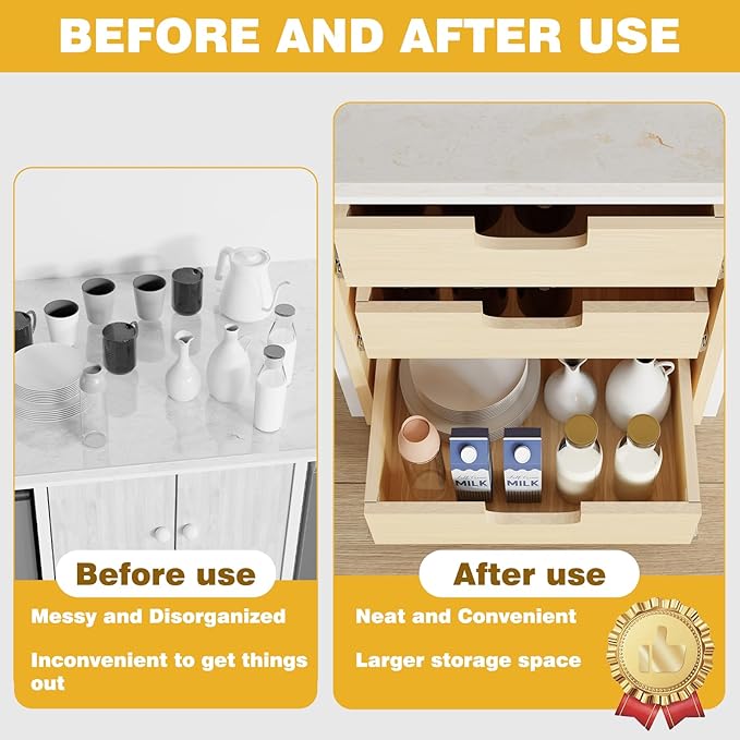Pull Out Cabinet Organizer, 17''W횞21''D횞19''H Soft Close Slide Out Wooden Pull out Drawers, Three Tier Slide out Wood Cabinet Organizer, for Base Cabinet Organization in Kitchen, Pantry, Bathroom