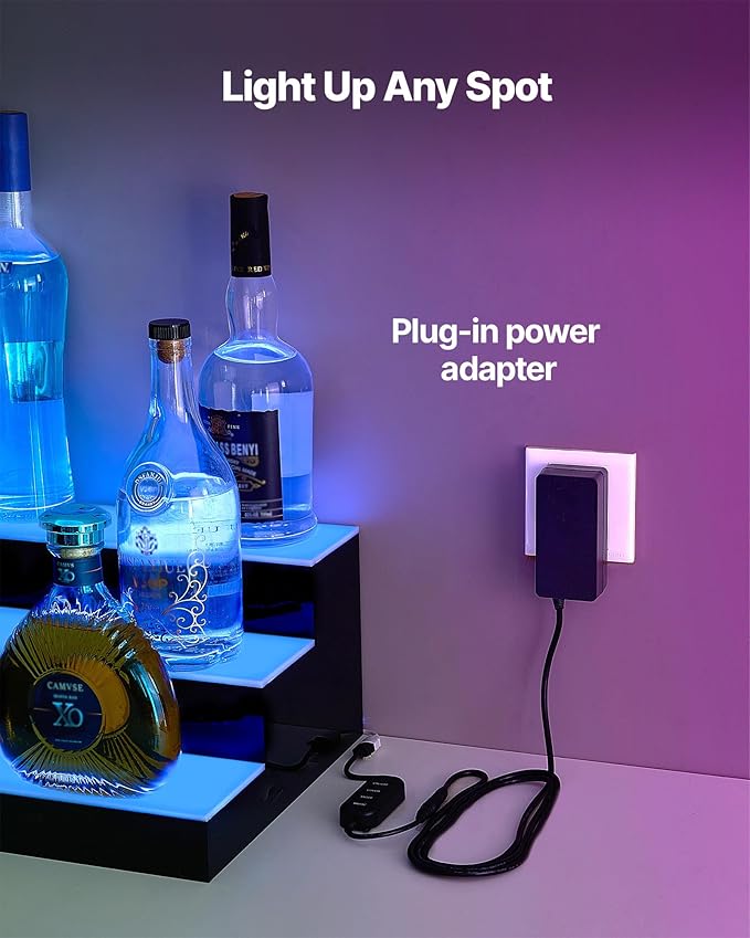 VEVOR LED Lighted Liquor Bottle Display, 3 Tier 70 Inch, Illuminated Home Bar Shelf with RF Remote & App Control, 7 Static Colors, Acrylic Lighted Whiskey Shelf for 52 Bottles, Powered by Adapter Only