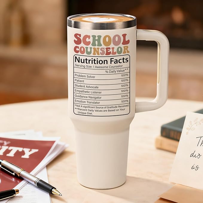 Lifecapido School Counselor Appreciation Gifts, 40oz Shape Little Minds Insulated Tumbler with Lid & Straw, School Counselor Gifts for Appreciation Week Christmas(Cream)