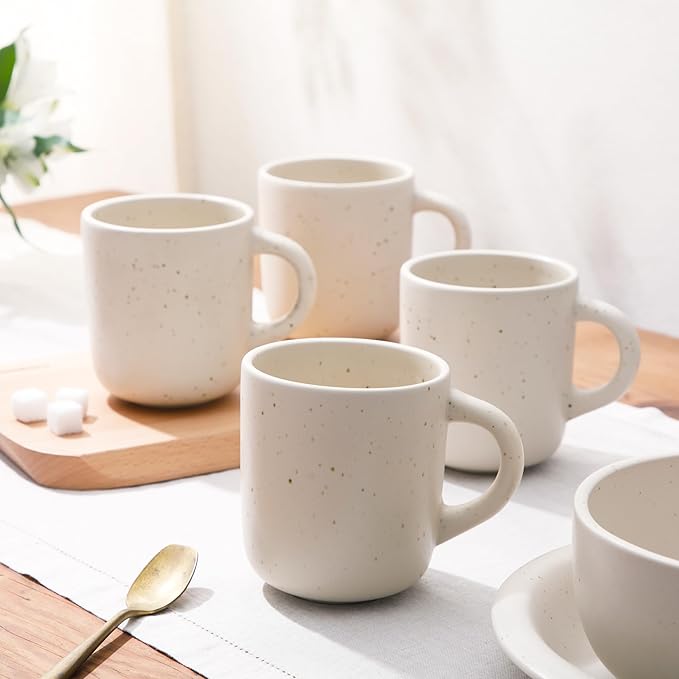 Bloomhouse - Two Time Oprah's Favorite Things Winner - Corsica Clay 4-Piece Mug Set ??Sea Salt White Stoneware Coffee & Tea Cups, Durable Ceramic Drinkware
